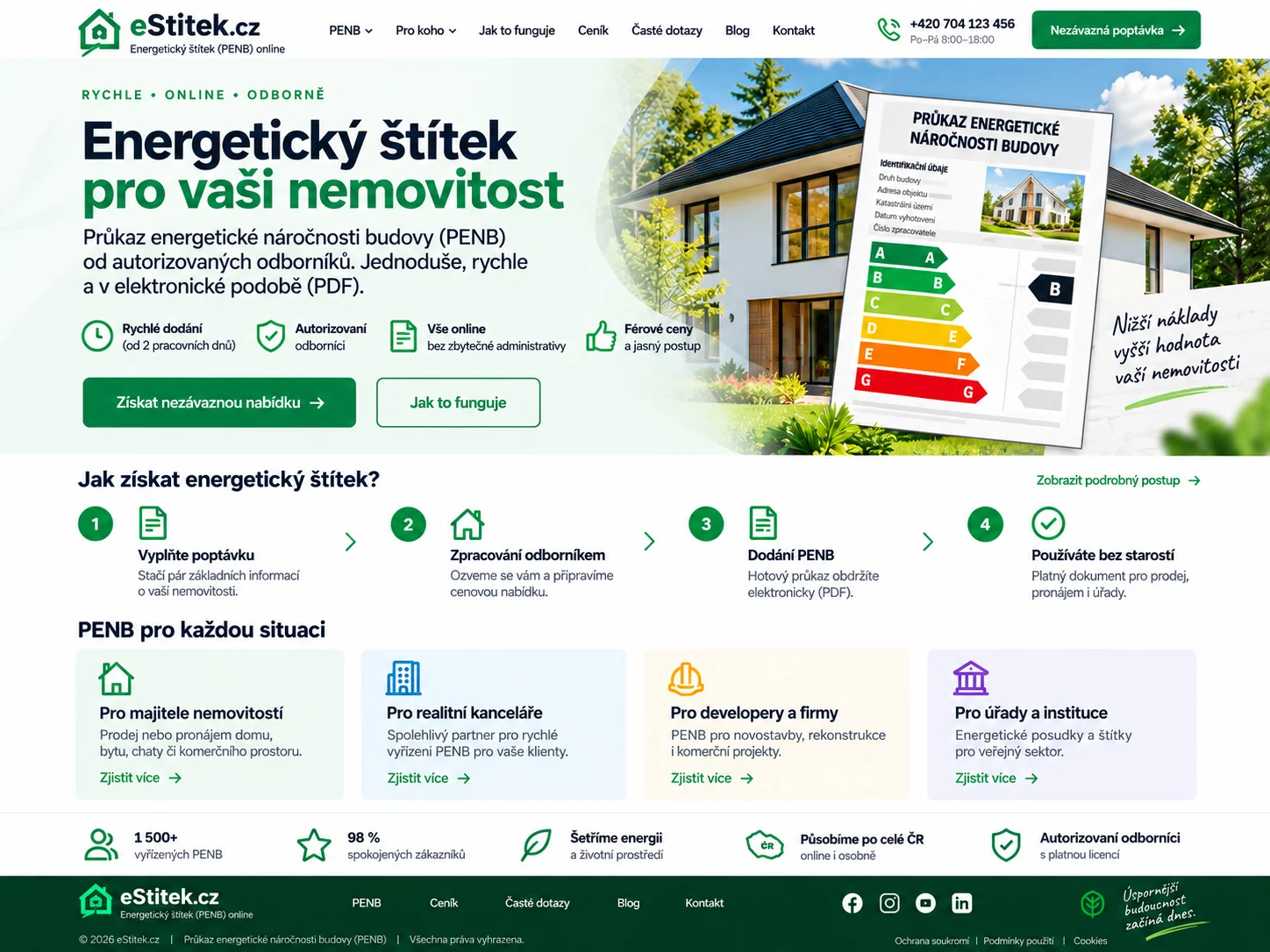 Ilustrační návrh eStitek.cz jako online služby pro PENB a správu energetické dokumentace